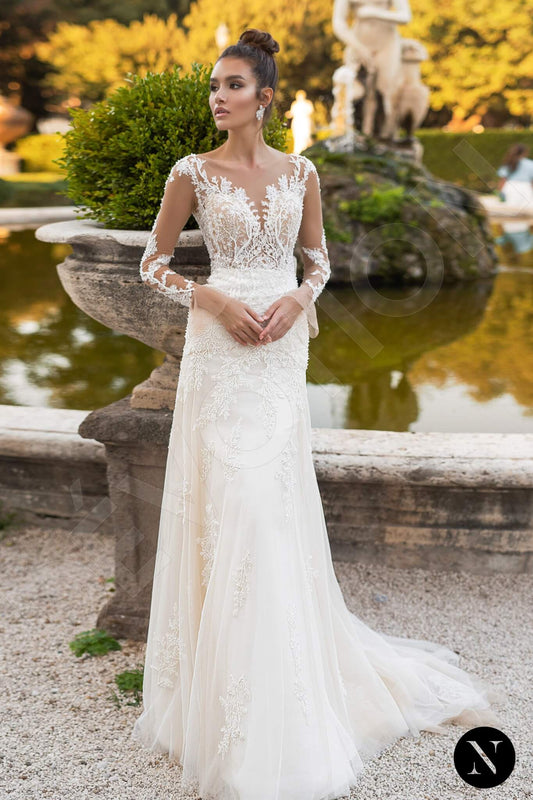 Frittilaria Trumpet/Mermaid Illusion Milk Champagne Wedding dress