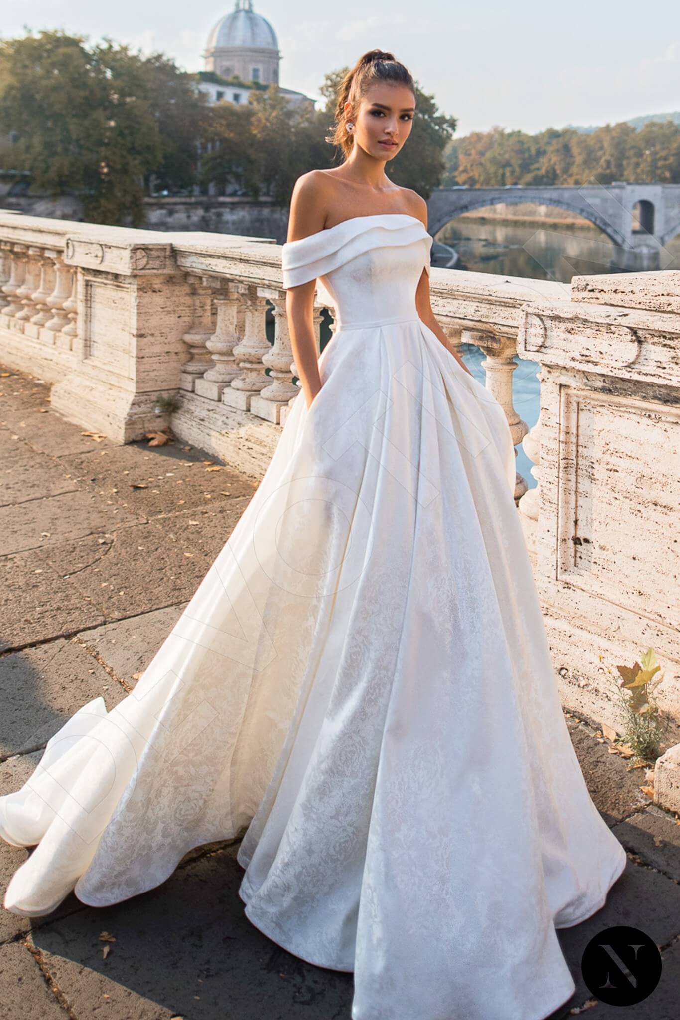 Passionate A-line Off-shoulder/Drop shoulders Milk Wedding dress