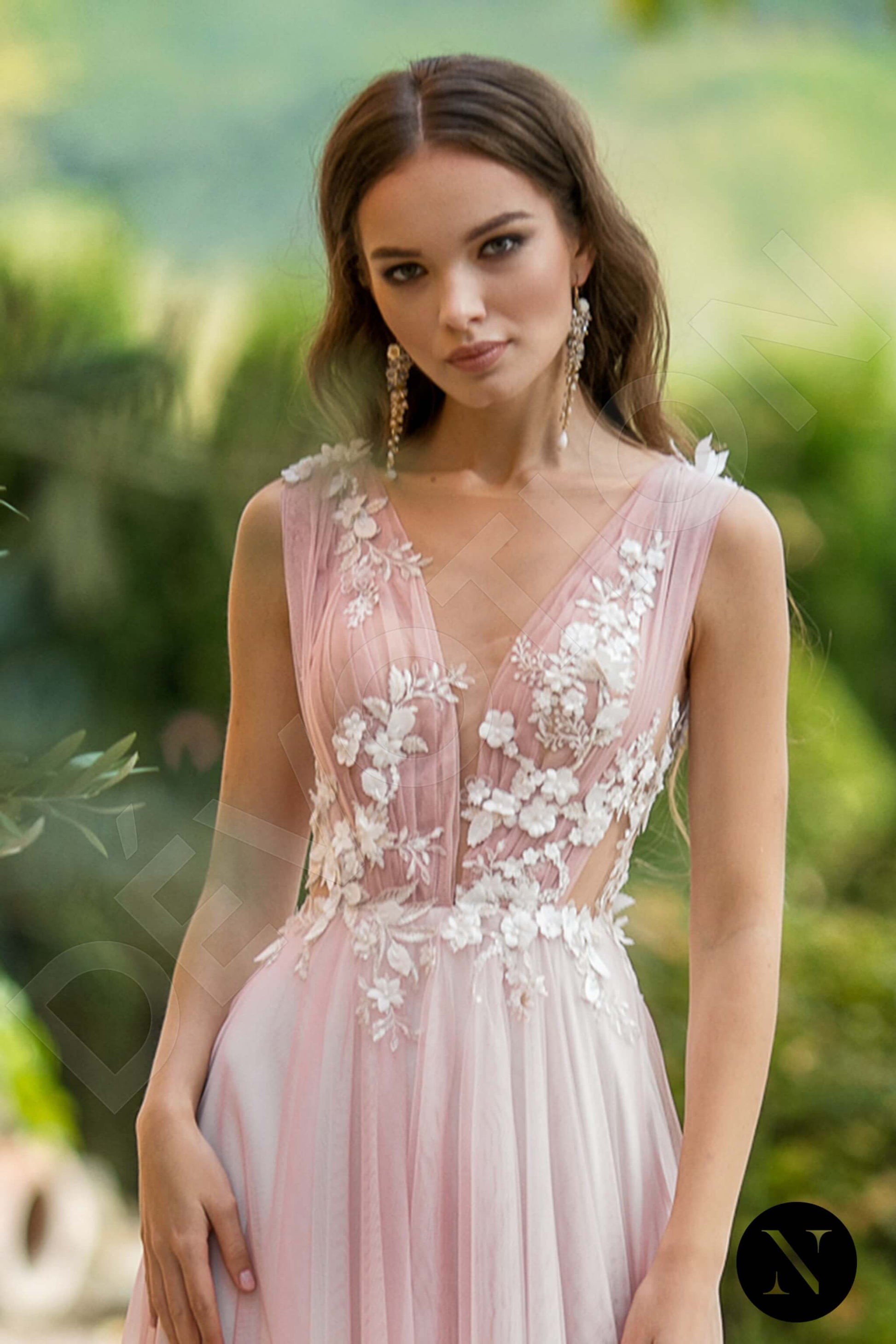 Pink Edelweiss A-line V-neck Lightpink Wedding dress