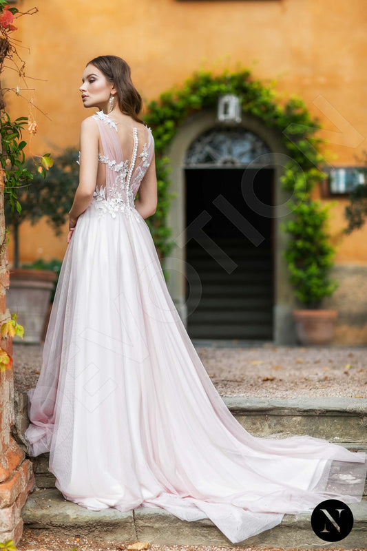 Pink Edelweiss A-line V-neck Lightpink Wedding dress