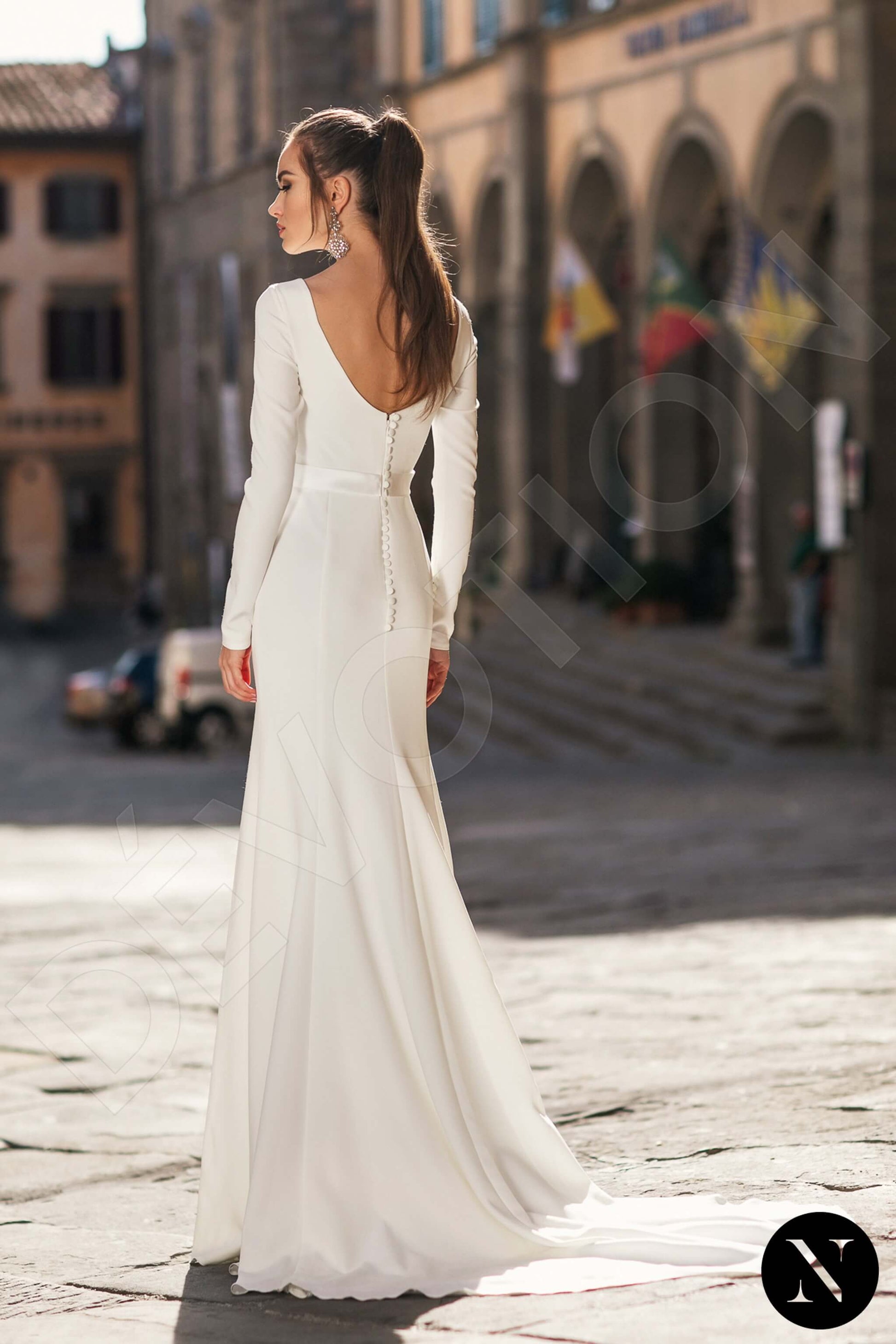 Marigold Trumpet/Mermaid Boat/Bateau Milk Wedding dress