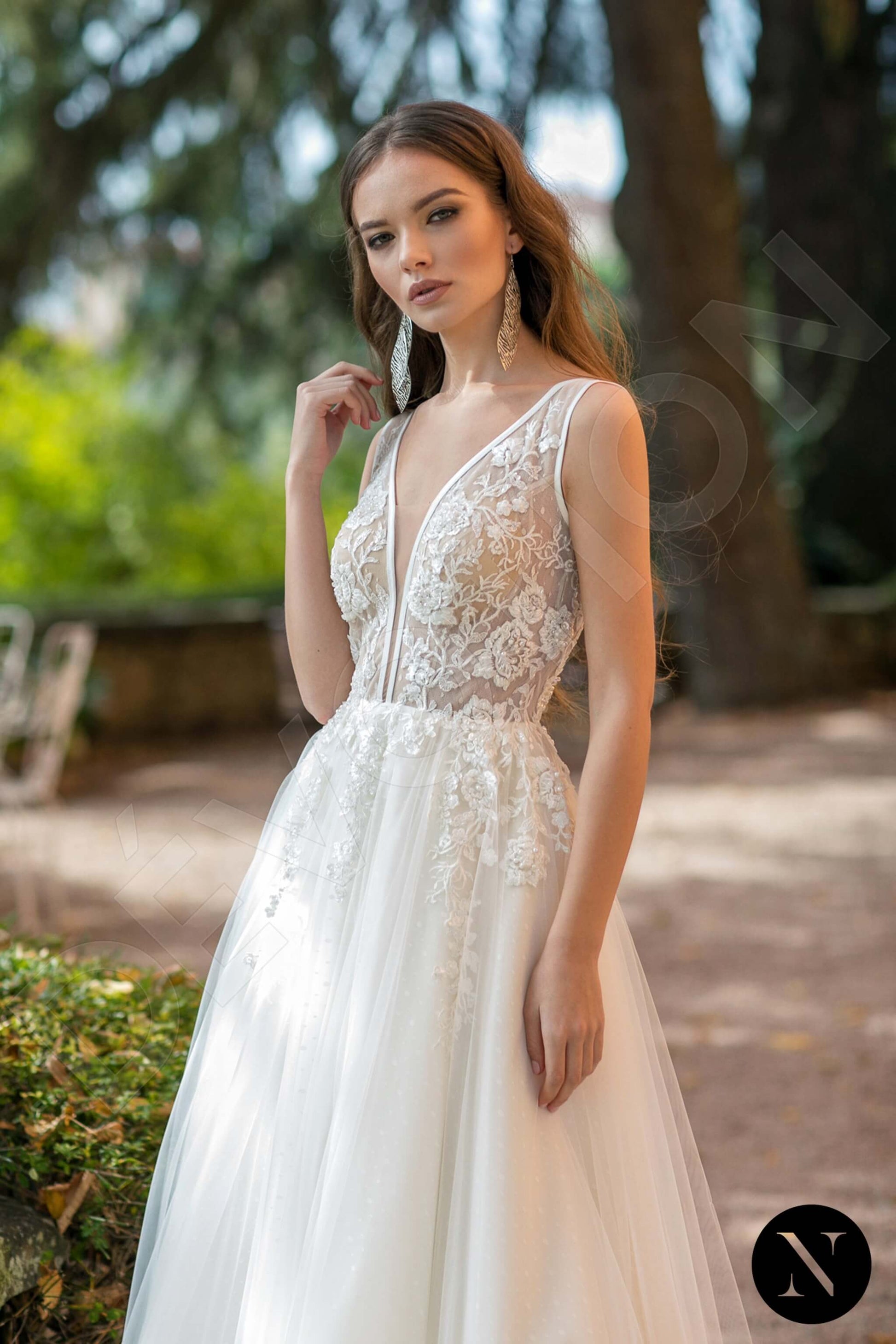 Mathiola A-line V-neck Milk Champagne Wedding Dress