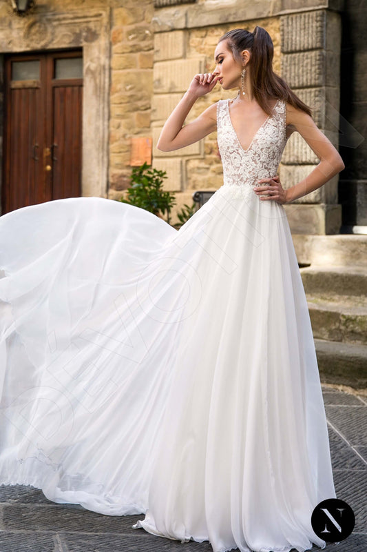 Viola A-line V-neck Milk Wedding dress