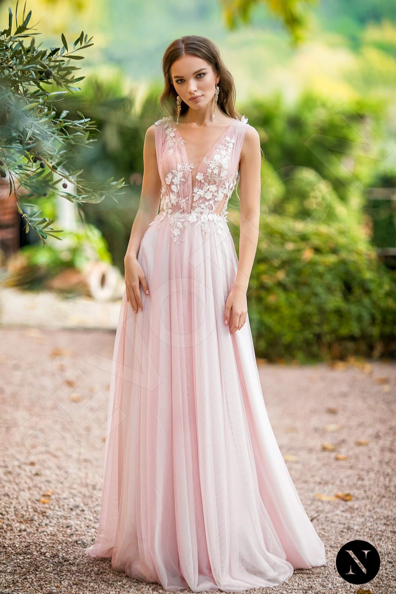 Pink Edelweiss A-line V-neck Lightpink Wedding dress