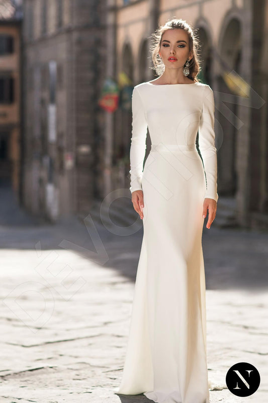 Marigold Trumpet/Mermaid Boat/Bateau Milk Wedding dress