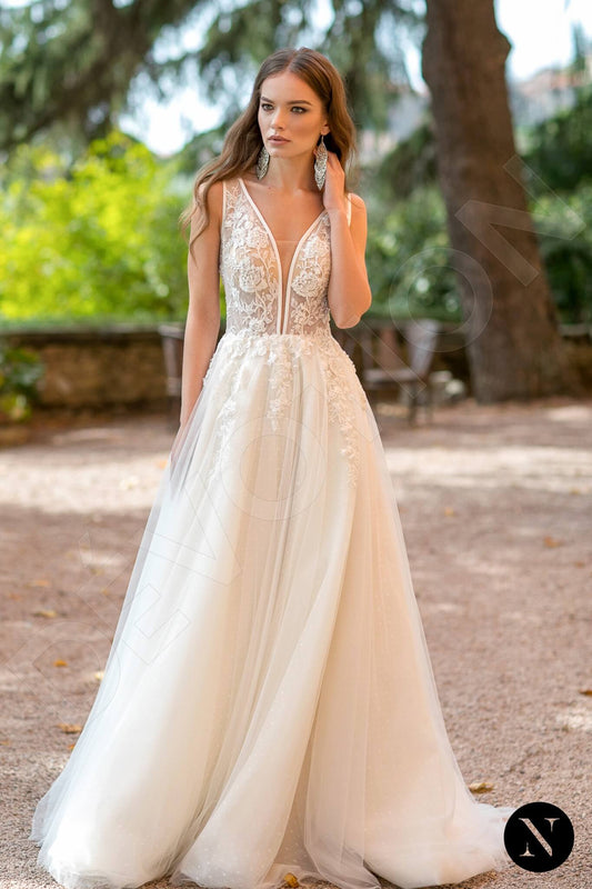 Mathiola A-line V-neck Milk Champagne Wedding Dress