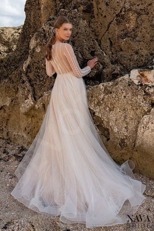 Rosinia A-line Jewel Nude Wedding dress