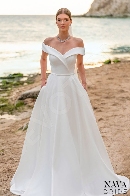 Amanella A-line Off-shoulder/Drop shoulders Milk Wedding dress