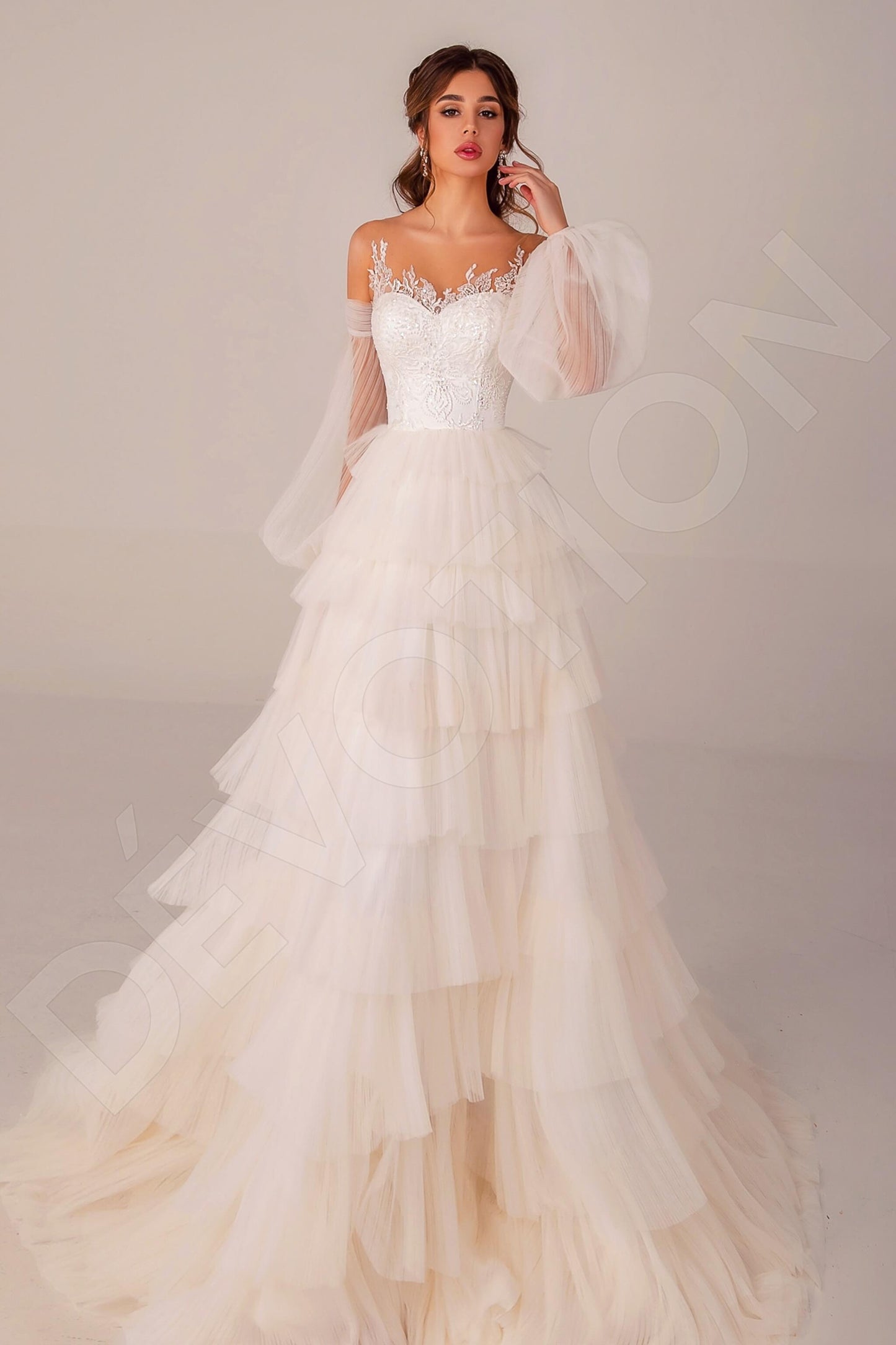 Kayla Illusion back A-line Long sleeve Wedding Dress Front