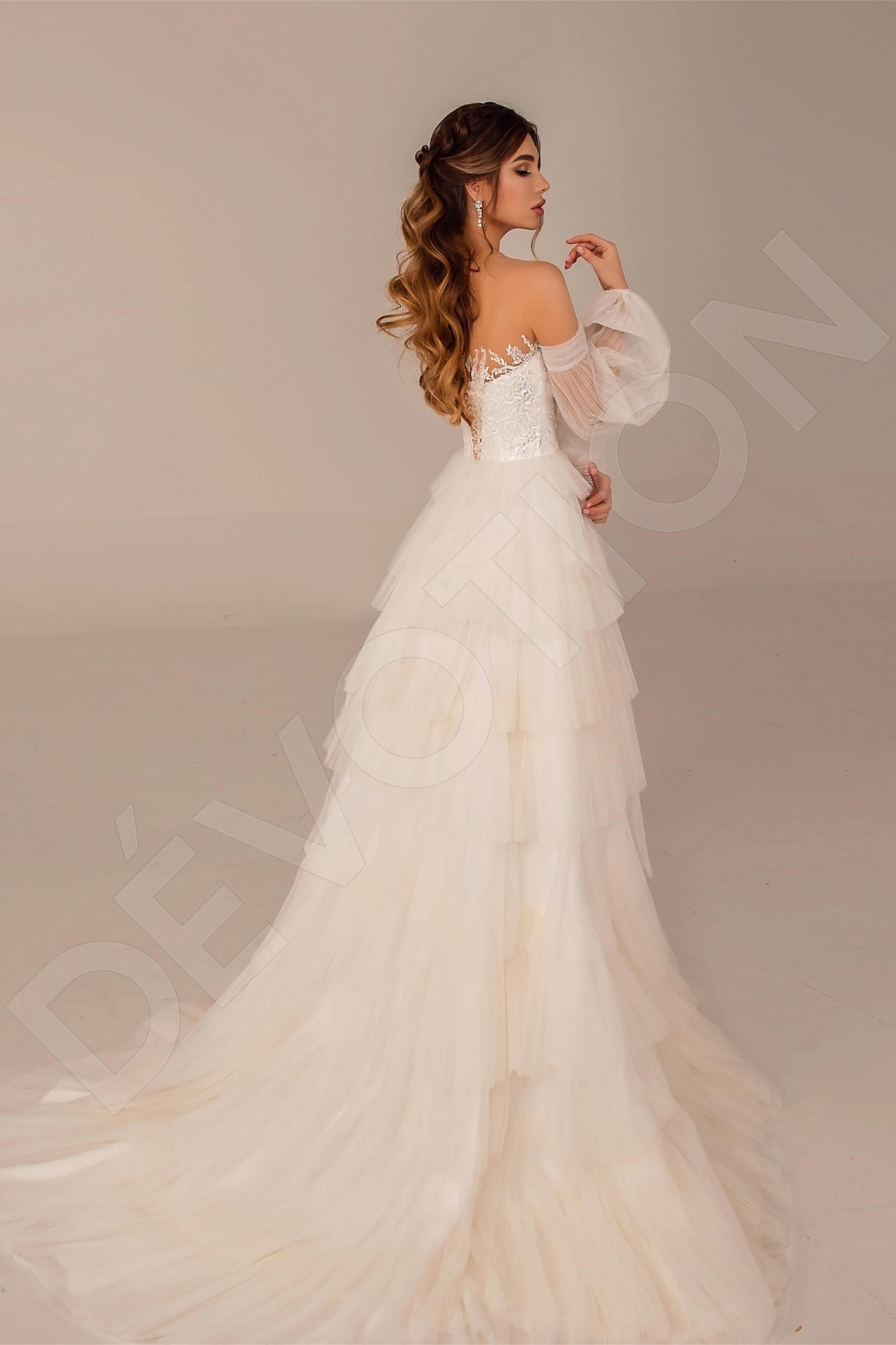 Kayla Illusion back A-line Long sleeve Wedding Dress Back