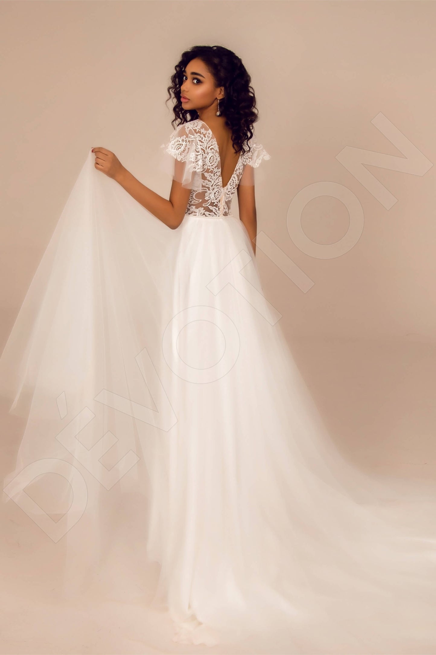 Kyndall Open back A-line Short/ Cap sleeve Wedding Dress Back