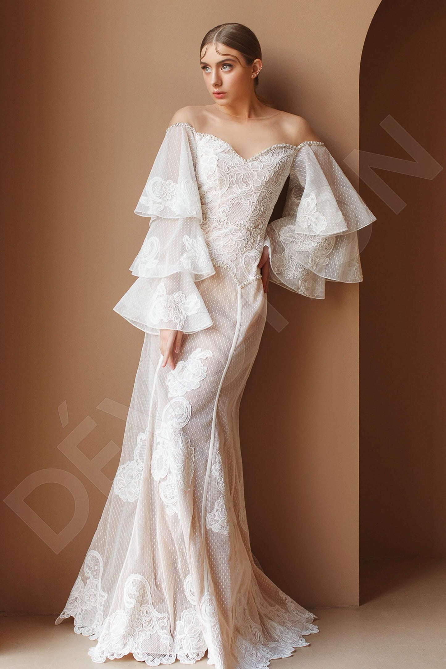 Navia Illusion back Trumpet/Mermaid Long sleeve Wedding Dress Front