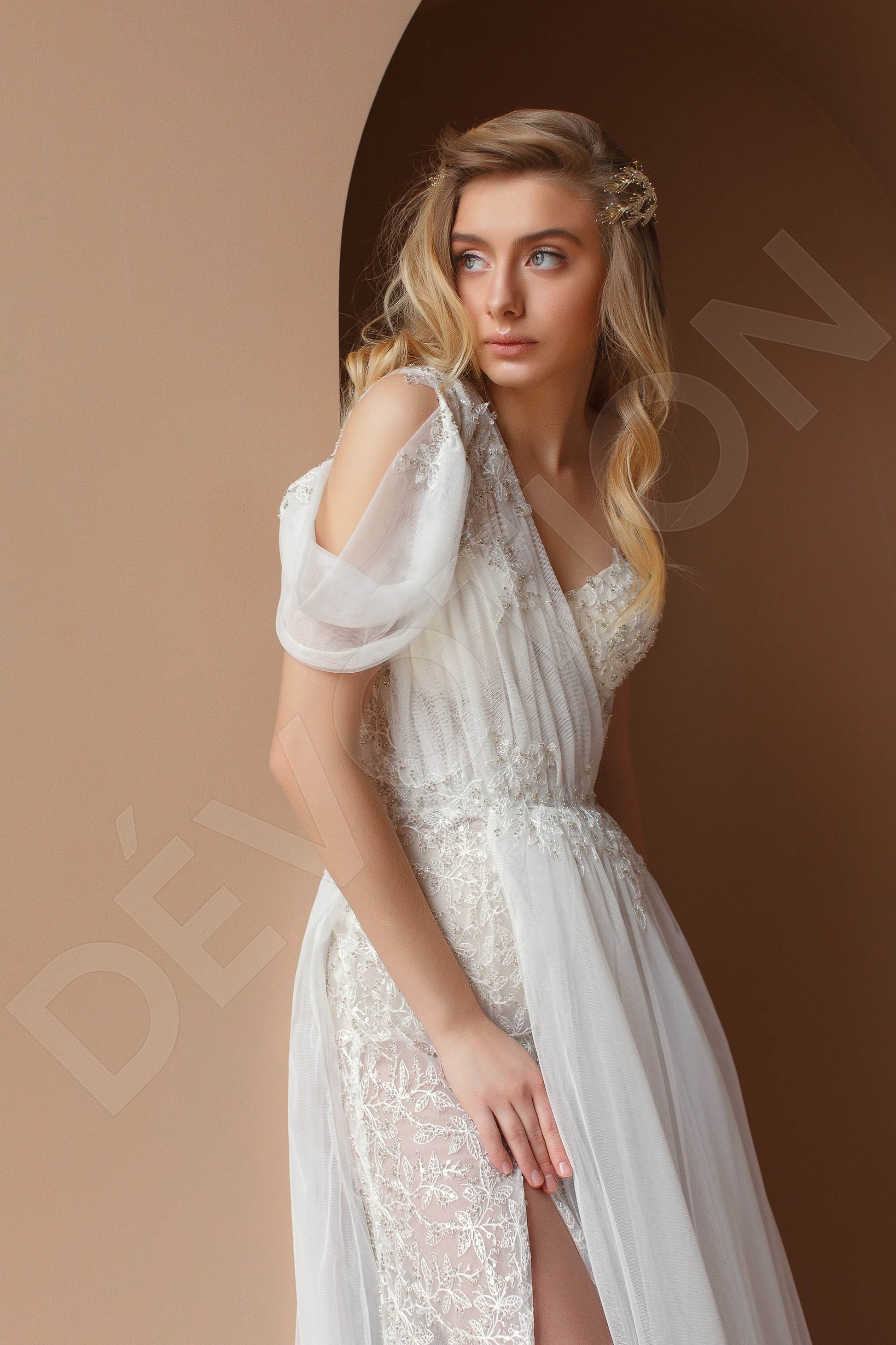 Pia A-line Asymmetric/One shoulder Milk Wedding dress