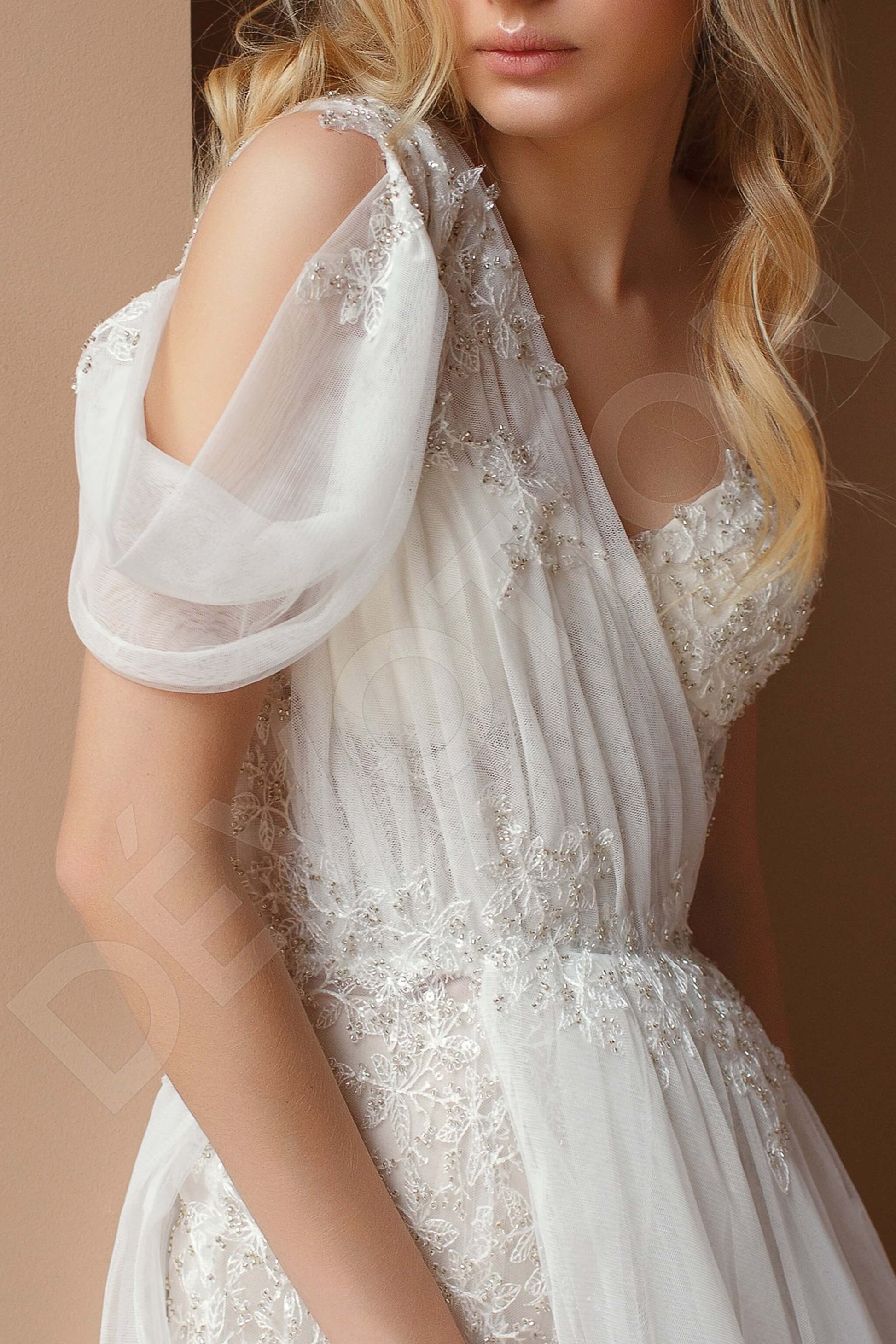 Pia A-line Asymmetric/One shoulder Milk Wedding dress