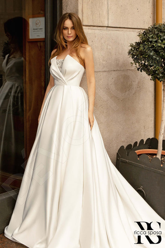 Isha A-line Straight across Ivory Wedding dress