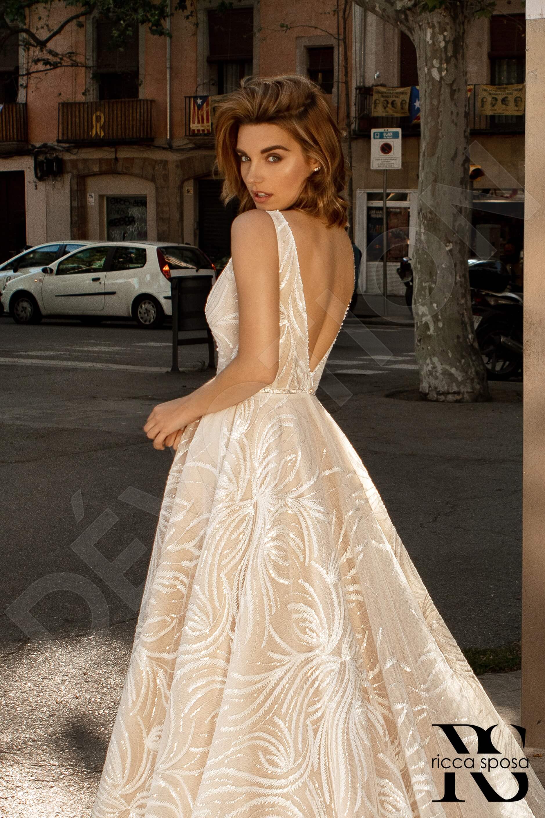 Janina A-line V-neck Ivory Nude Wedding dress