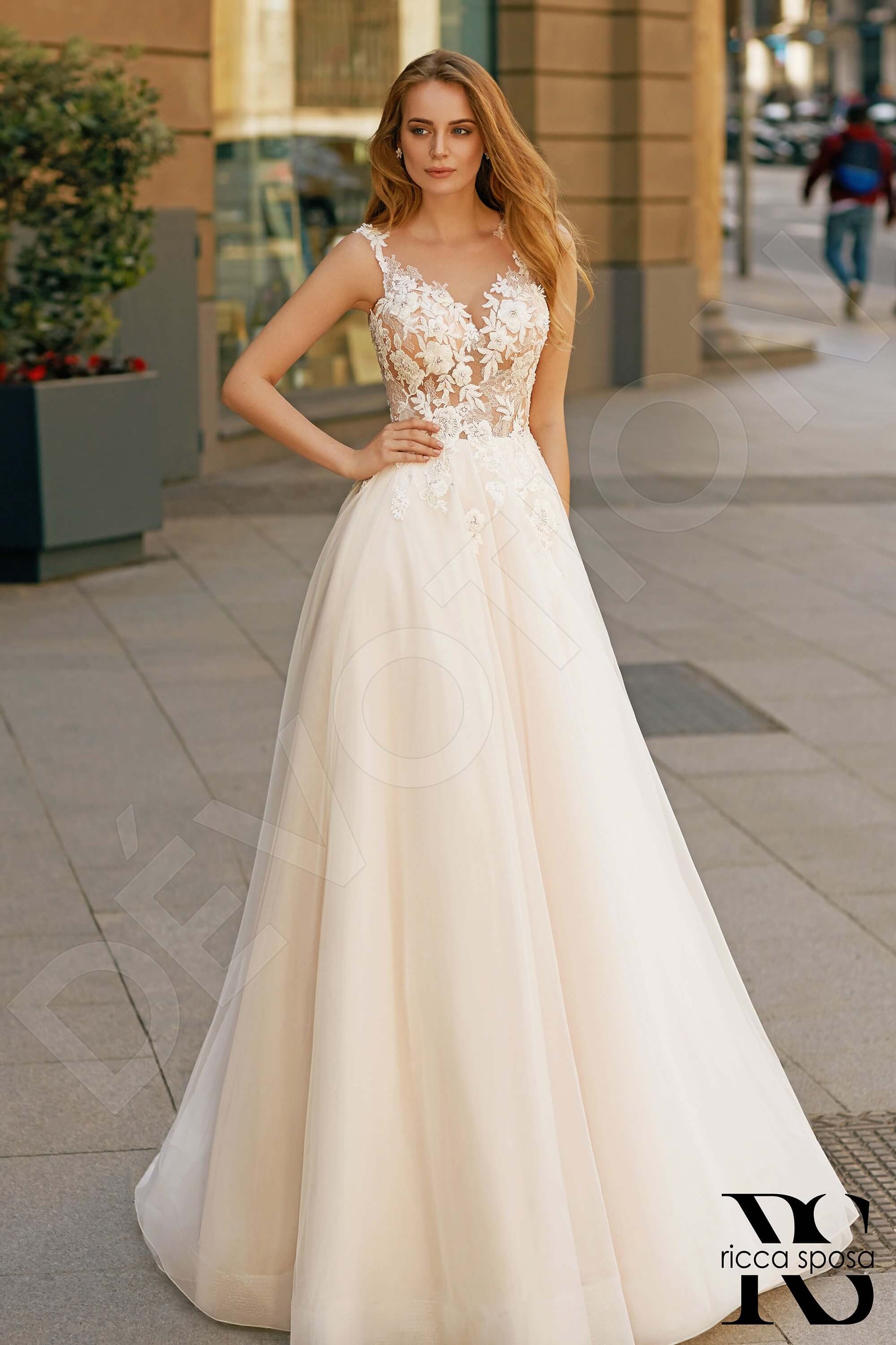 Maeve A-line Illusion Ivory Nude Wedding dress