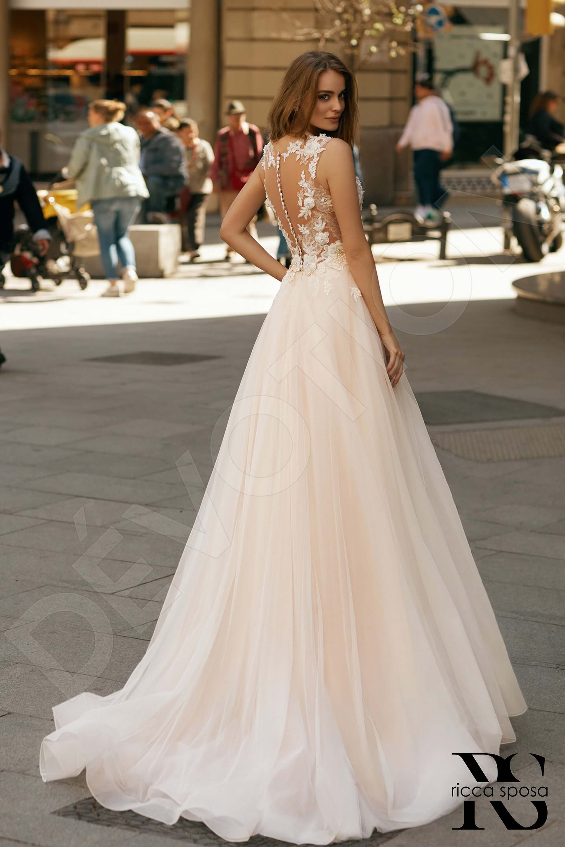 Maeve A-line Illusion Ivory Nude Wedding dress