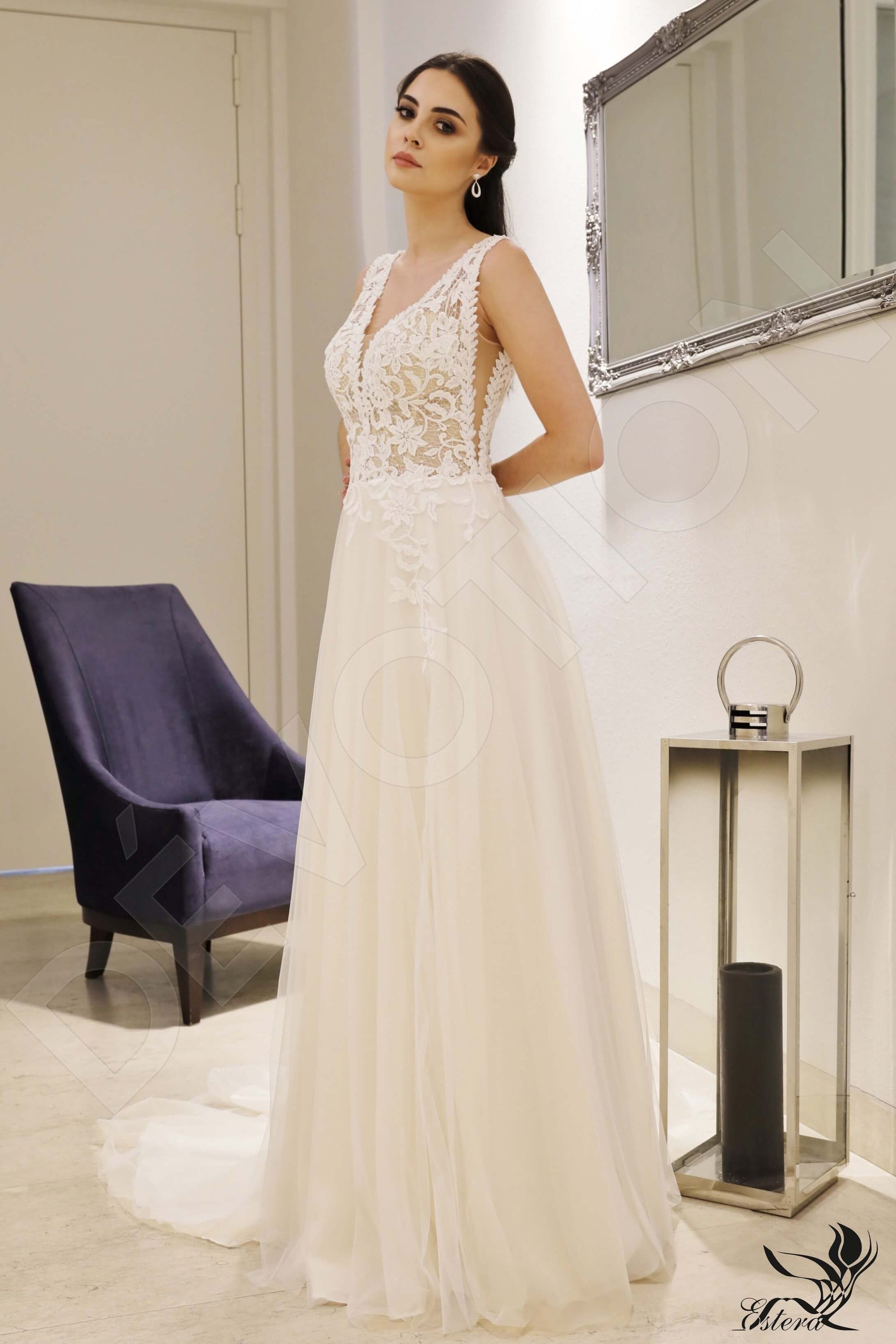 Lamis A-line V-neck Ivory Champagne Wedding dress