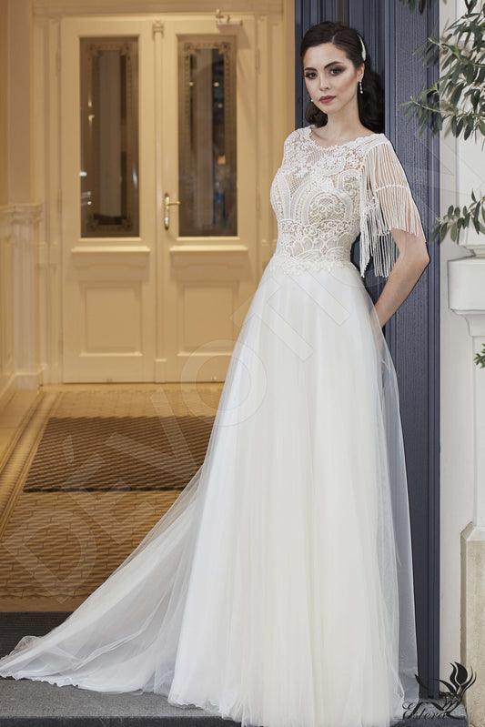 Szafira A-line Boat/Bateau Ivory Wedding dress