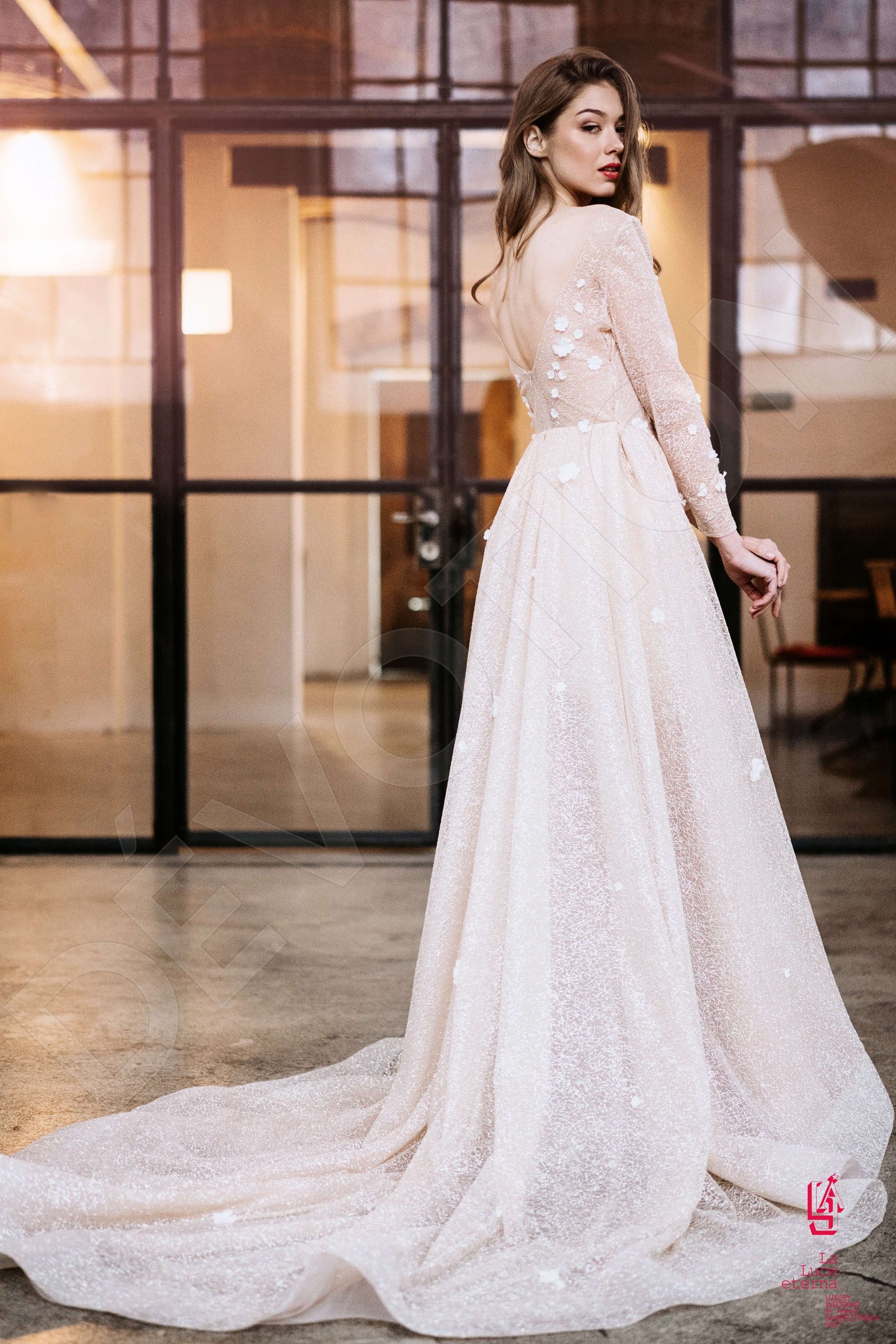 Annesy Full back A-line Long sleeve Wedding Dress Back