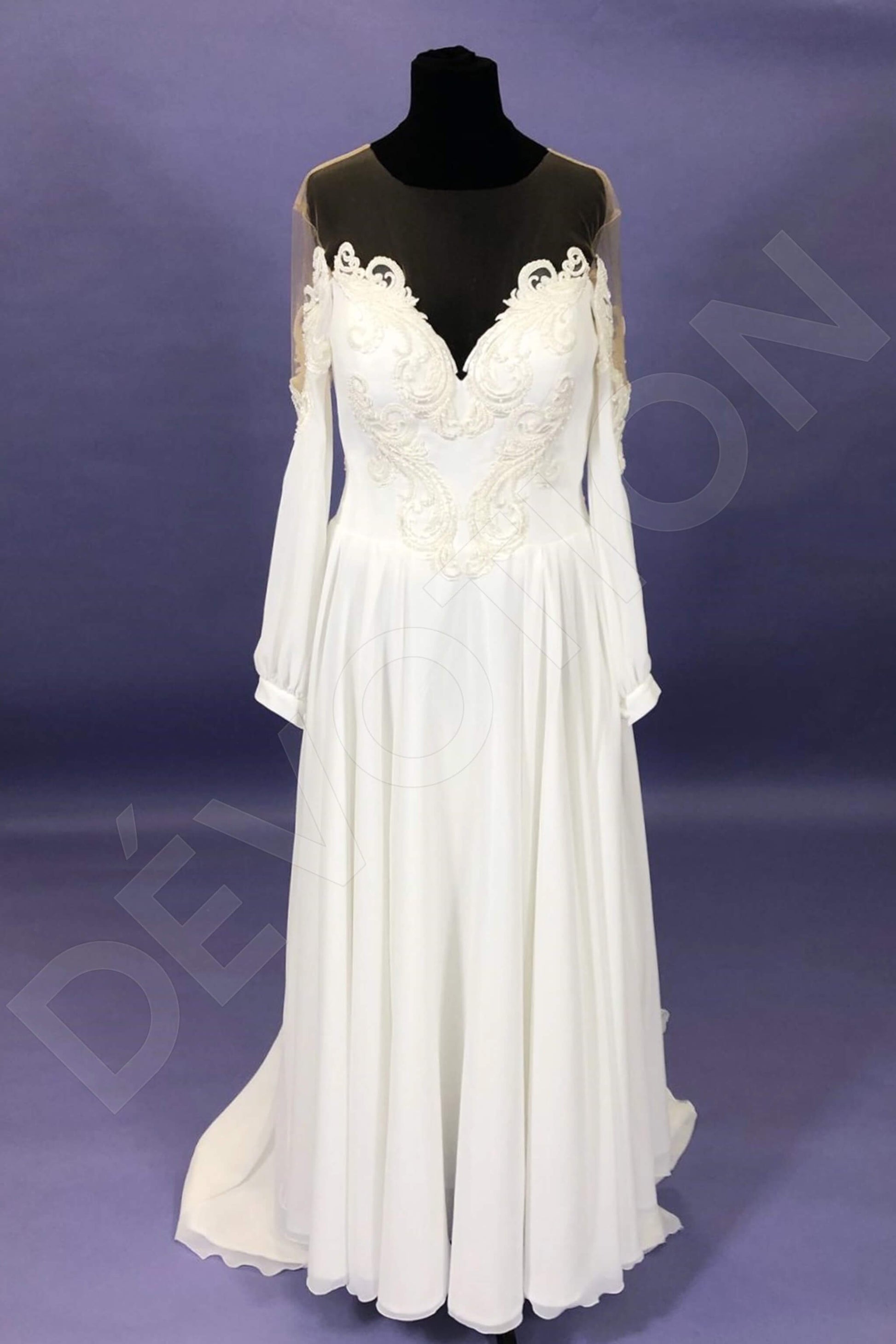 Mia A-line Boat/Bateau Milk Wedding dress