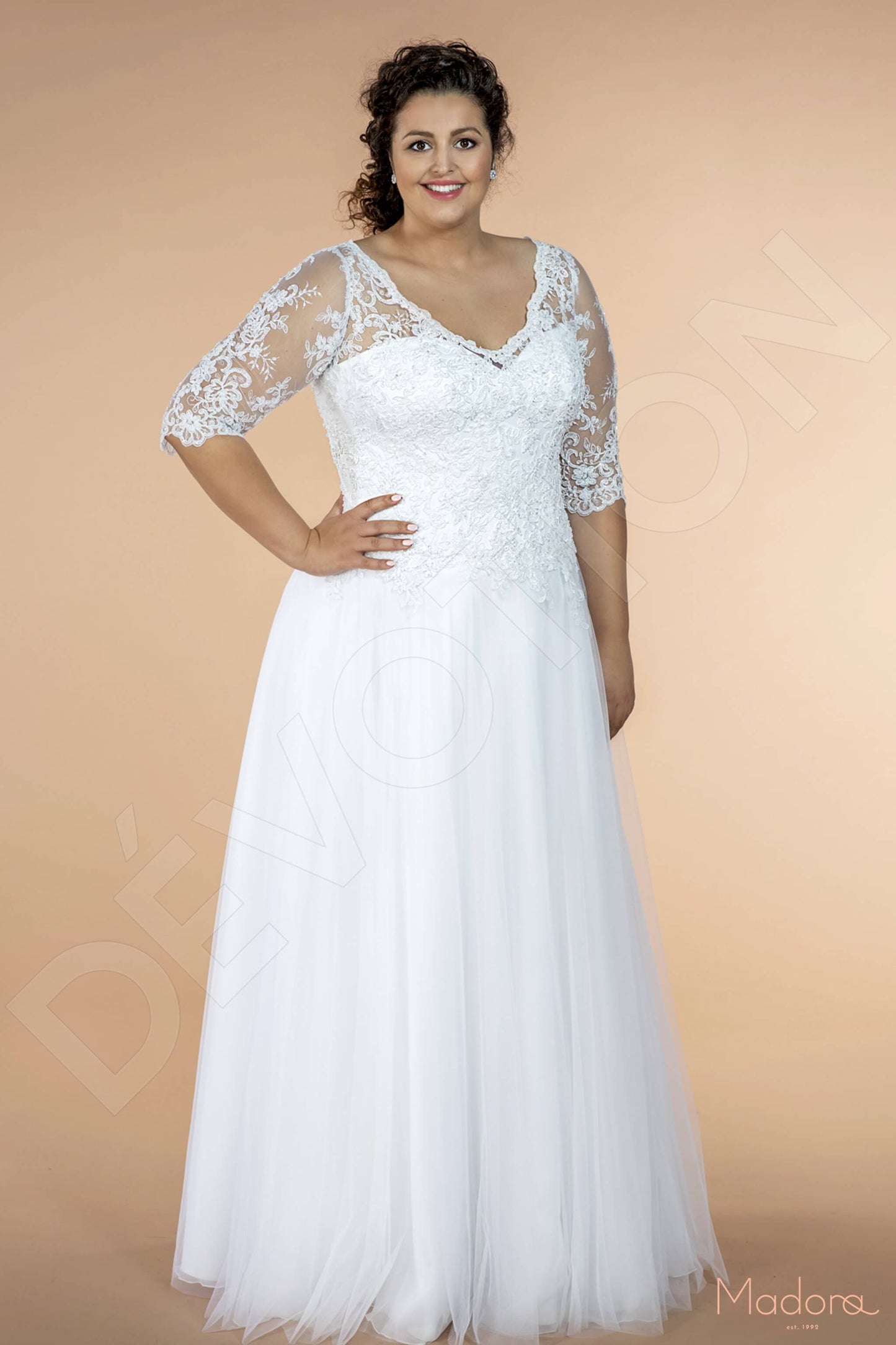 Azela Full back A-line Half sleeve Wedding Dress Front