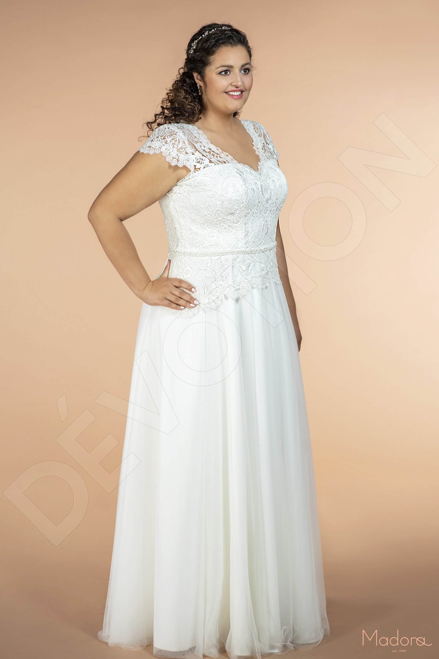 Ballona Open back A-line Short/ Cap sleeve Wedding Dress Front