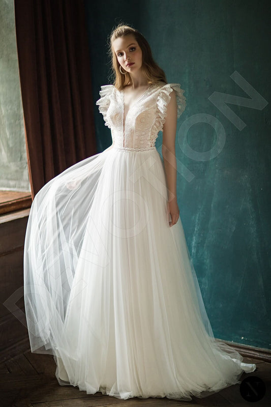 Stelia A-line V-neck Milk Wedding dress