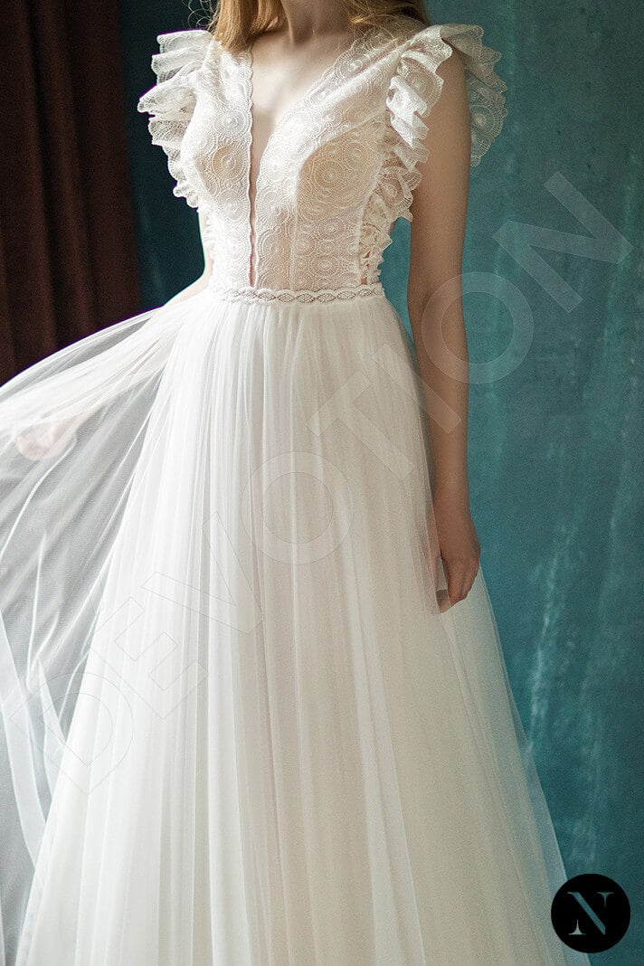 Stelia A-line V-neck Milk Wedding dress