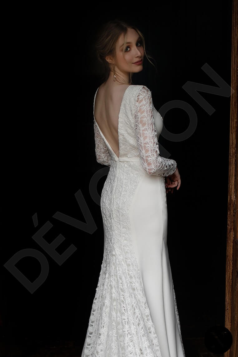 Rosaline Trumpet/Mermaid Boat/Bateau Milk Wedding dress