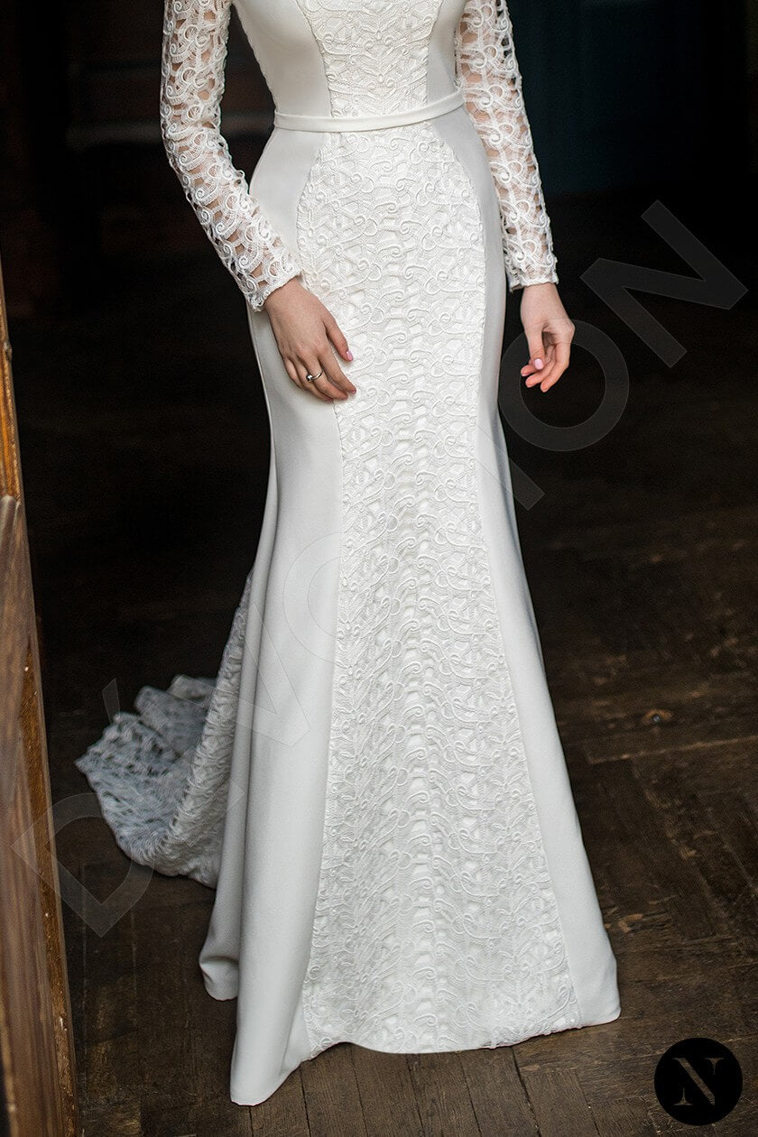 Rosaline Trumpet/Mermaid Boat/Bateau Milk Wedding dress