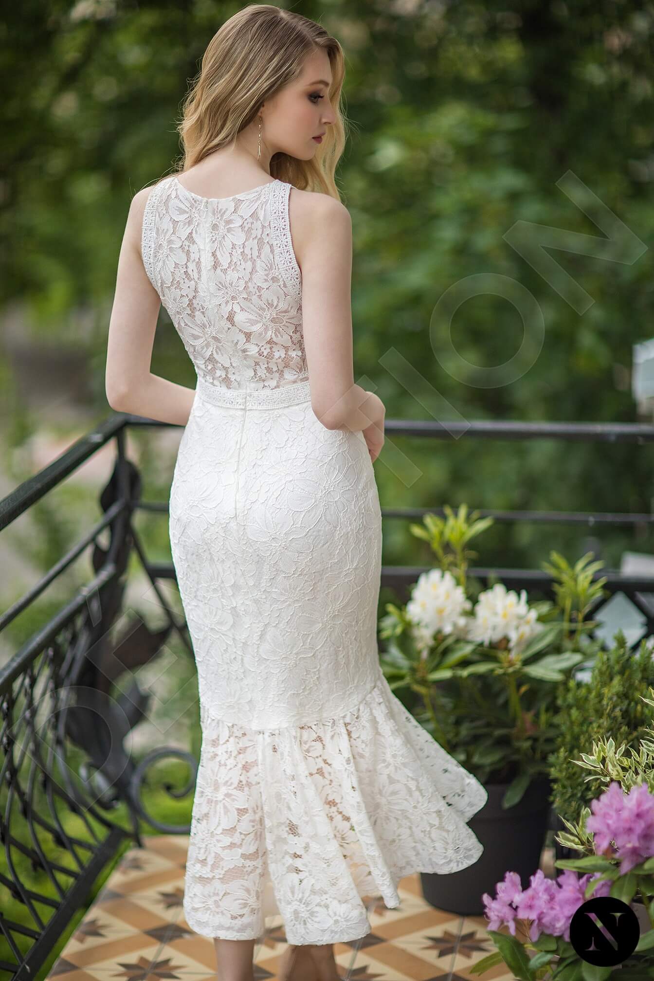 Moniciana Trumpet / Mermaid Jewel Milk Wedding Dress