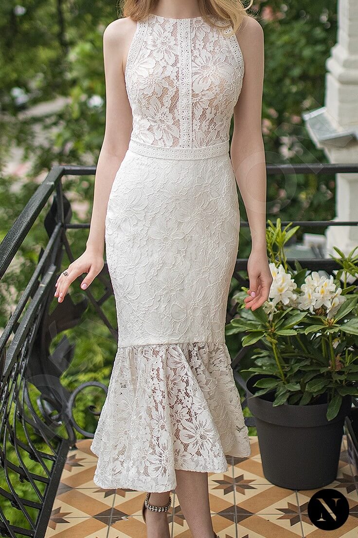 Moniciana Trumpet / Mermaid Jewel Milk Wedding Dress