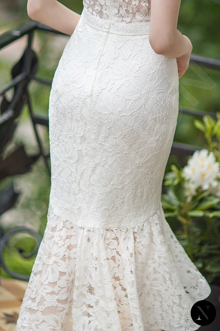 Moniciana Trumpet / Mermaid Jewel Milk Wedding Dress