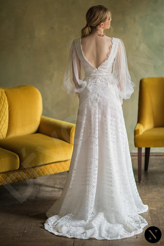 Hoper A-line V-neck Milk Wedding dress