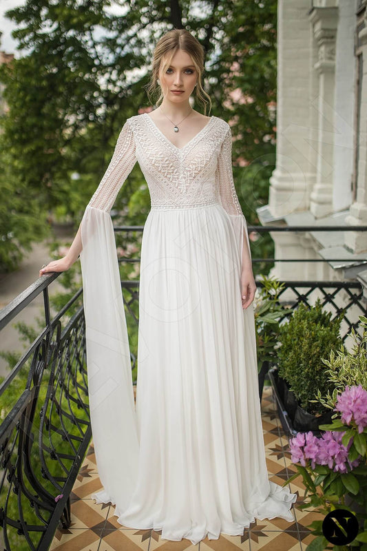 Hattie A-line V-neck Milk Wedding dress