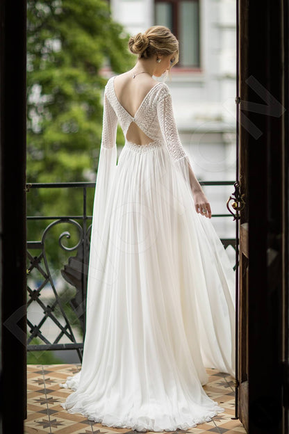 Hattie Open back A-line Long sleeve Wedding Dress Back