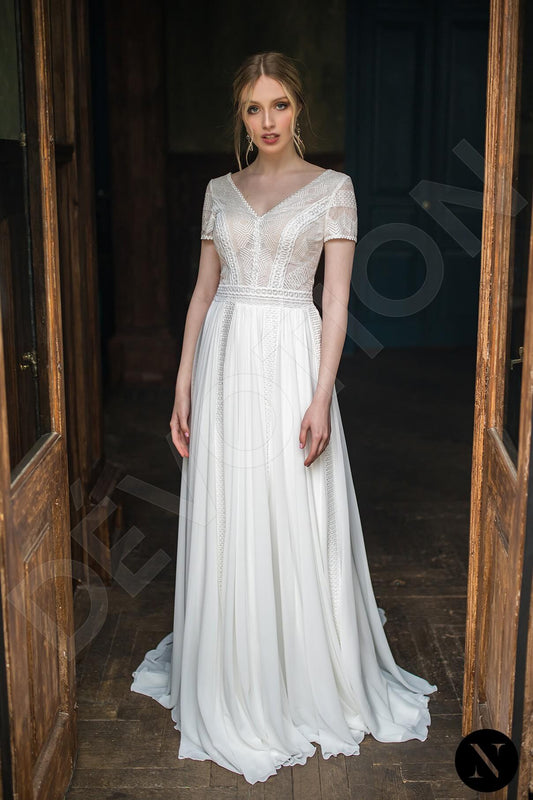 Ginny A-line V-neck Milk Wedding dress