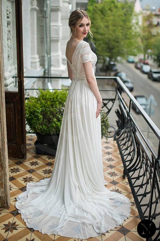 Ginny A-line V-neck Milk Wedding dress