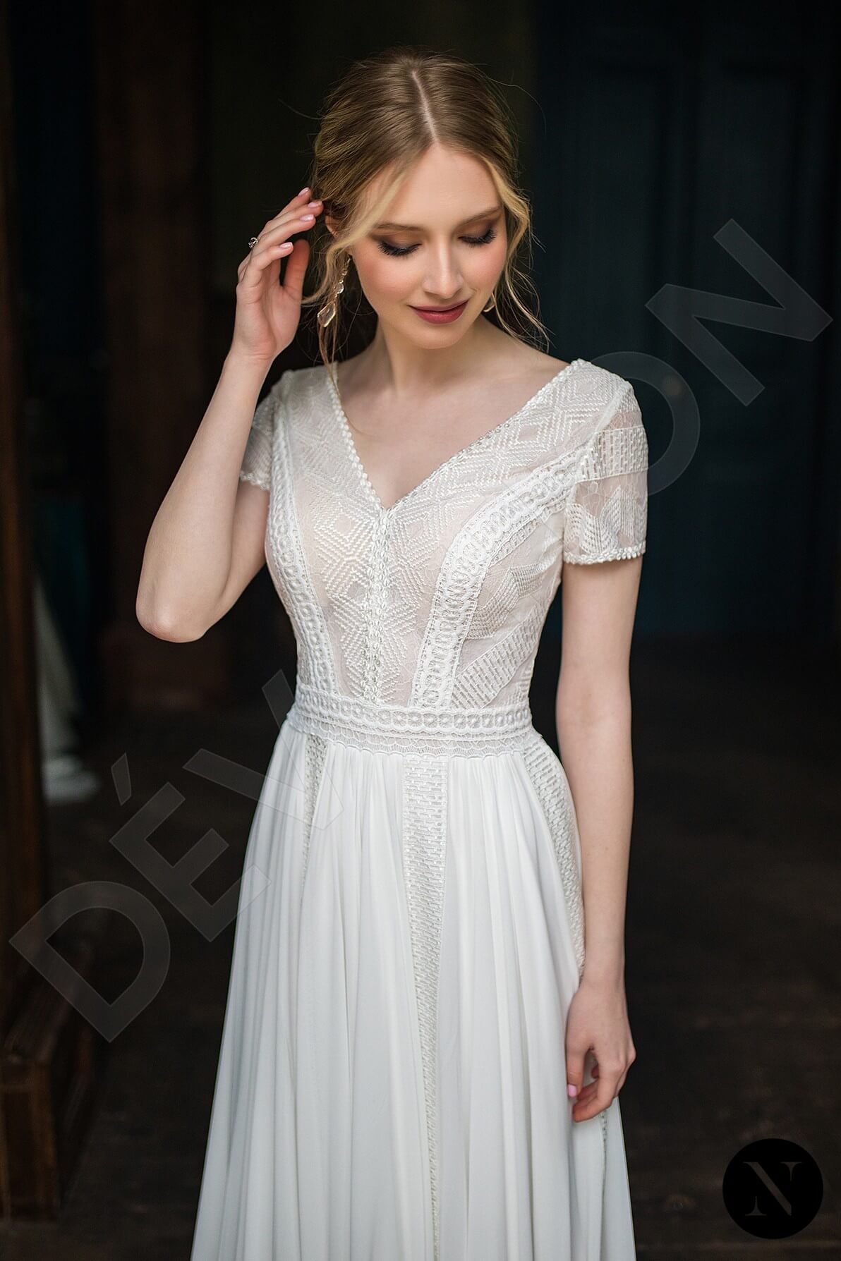 Ginny A-line V-neck Milk Wedding dress