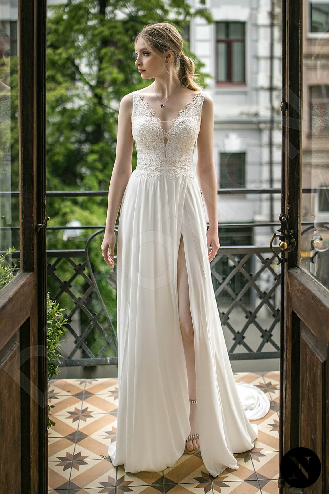 Emely A-line V-neck Milk Wedding dress