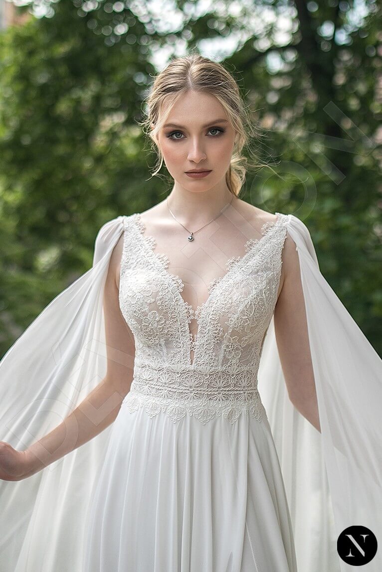 Emely A-line V-neck Milk Wedding dress