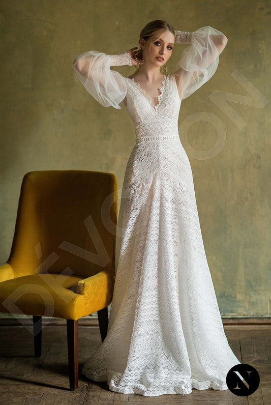 Hoper A-line V-neck Milk Wedding dress