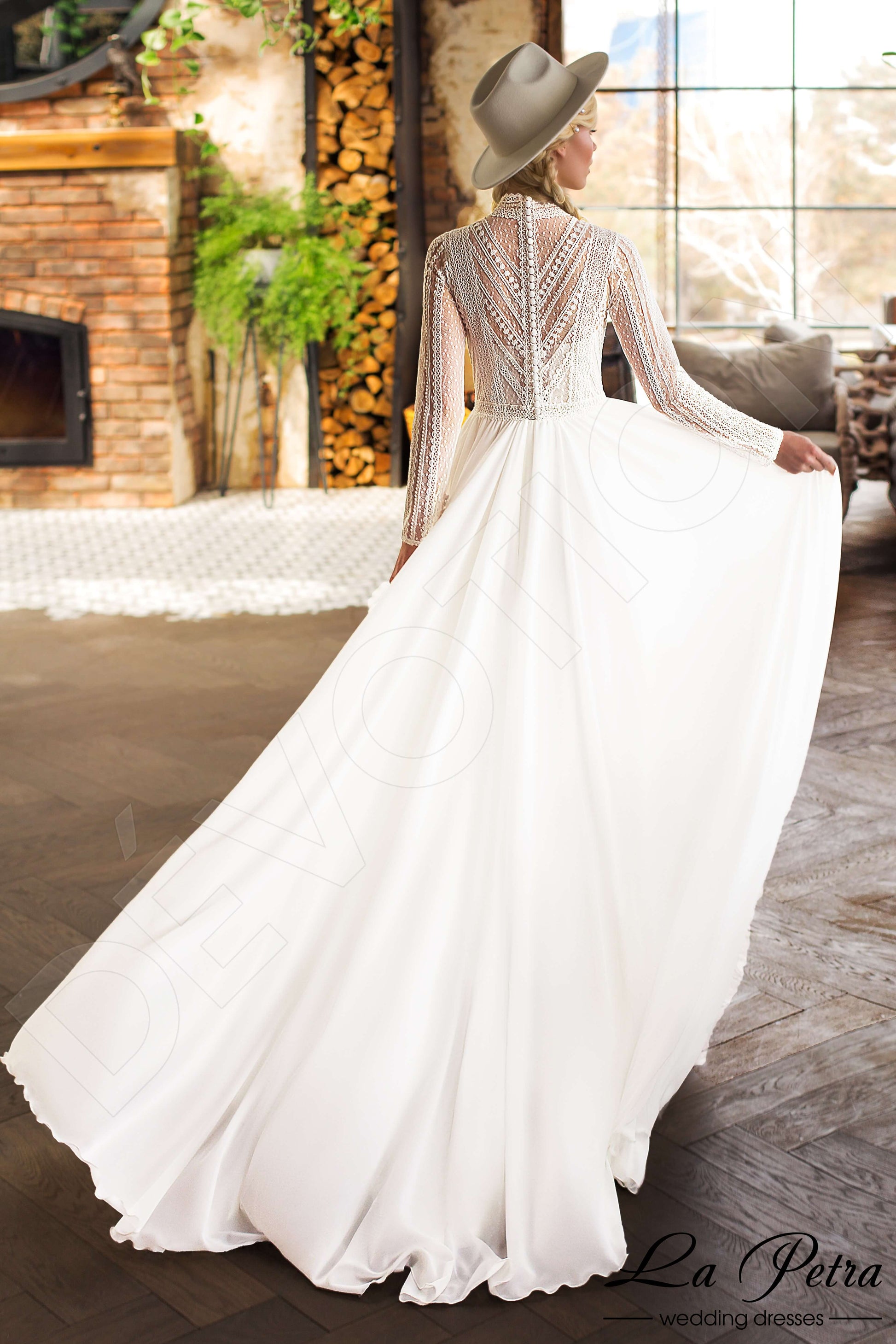 Devi A-line High neck Milk Cappuccino Wedding dress