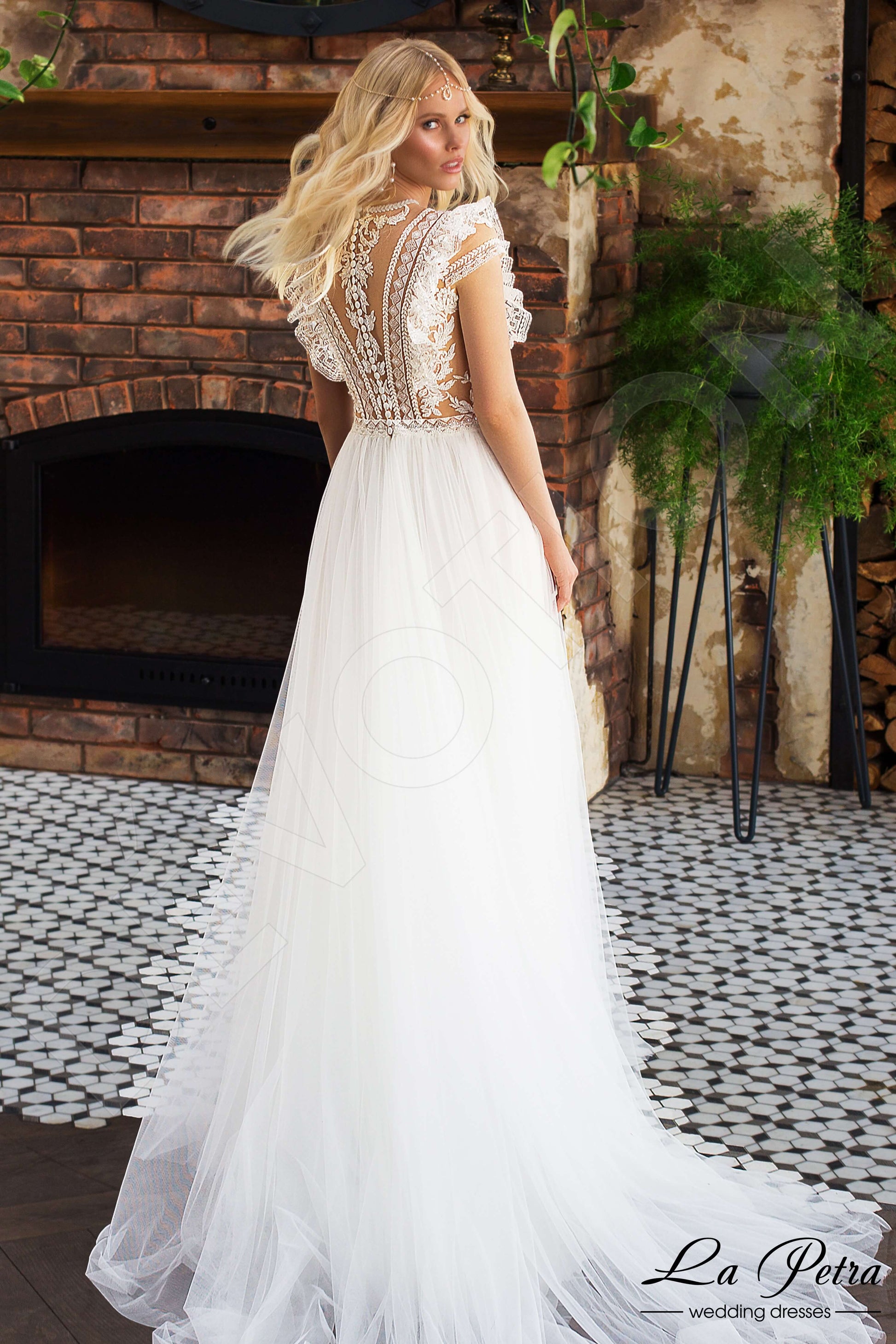 Ervin A-line Jewel Milk Nude Wedding dress