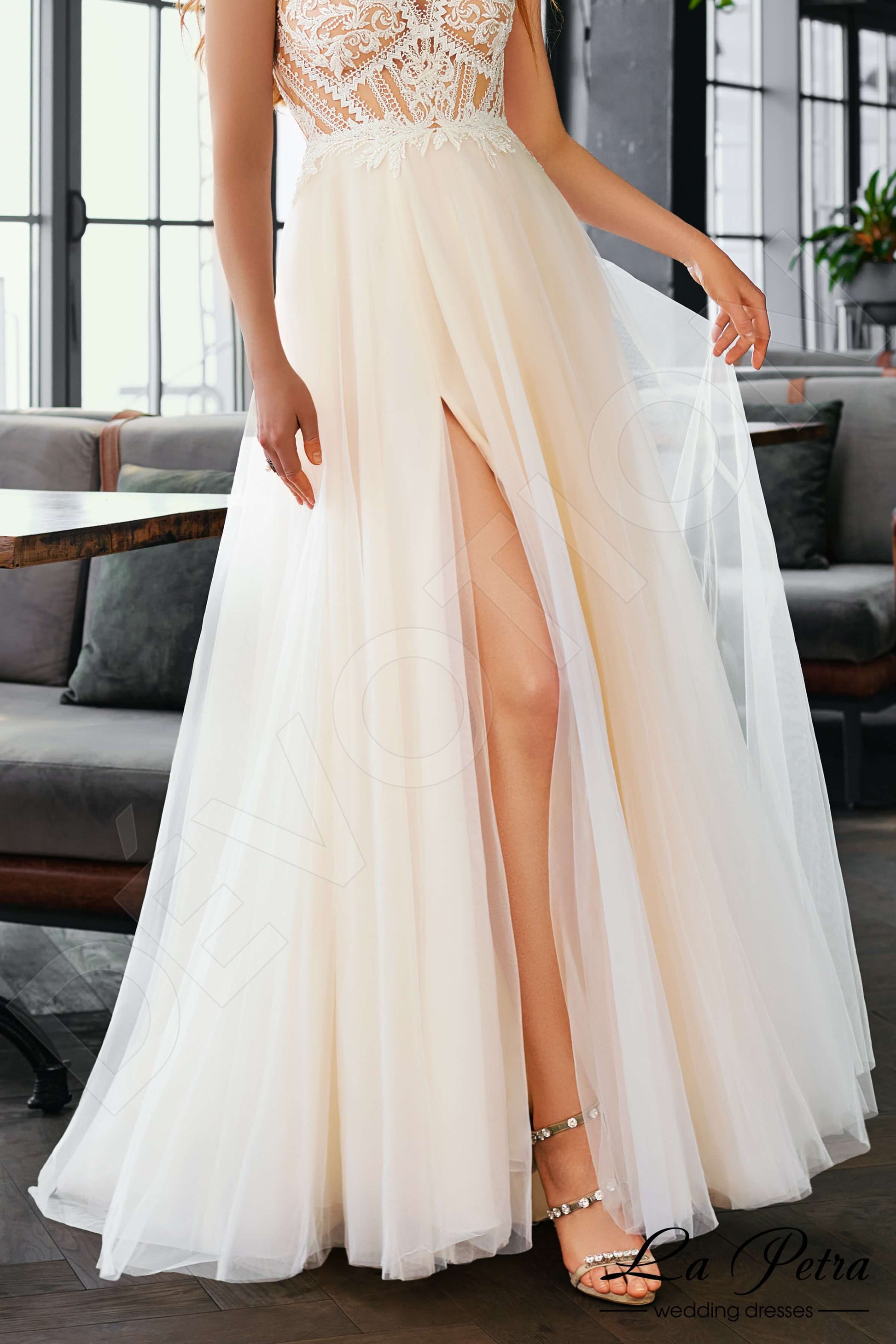 Enna A-line V-neck Milk Nude Wedding dress