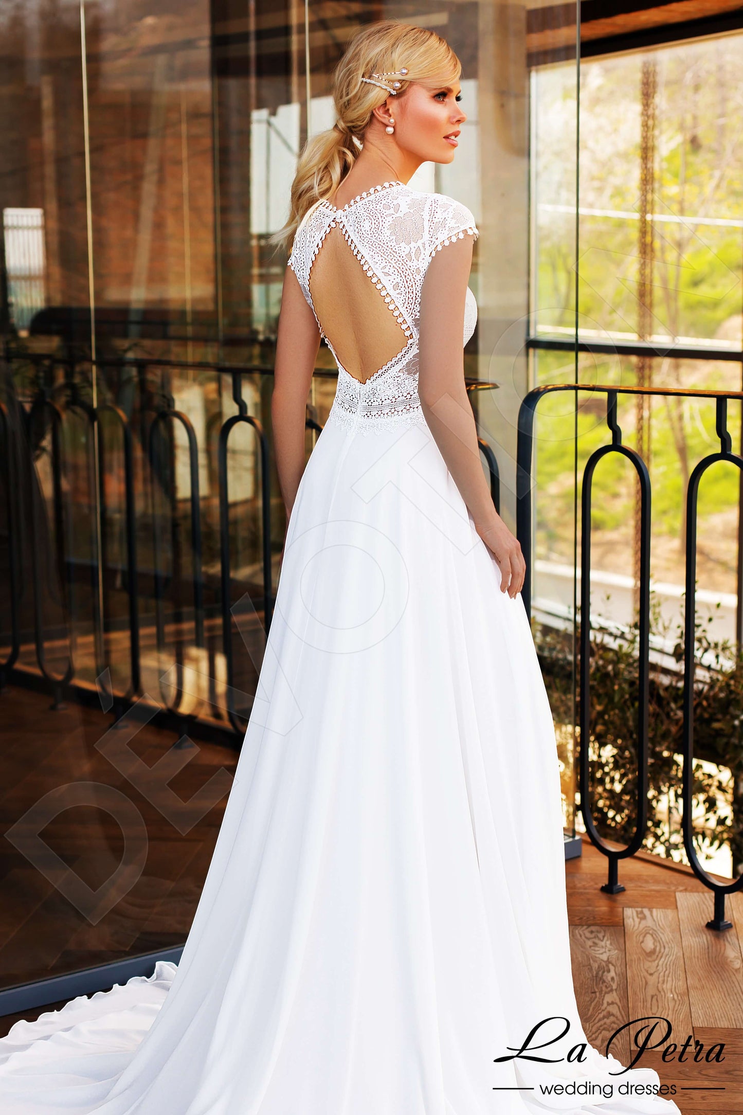 Lendry Open back A-line Short/ Cap sleeve Wedding Dress Back