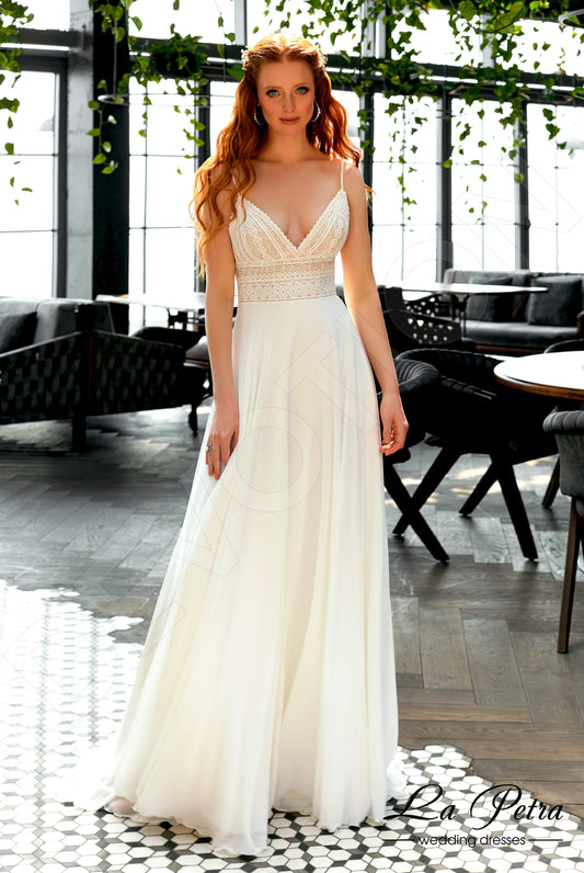 Ozara A-line V-neck Milk Nude Wedding dress