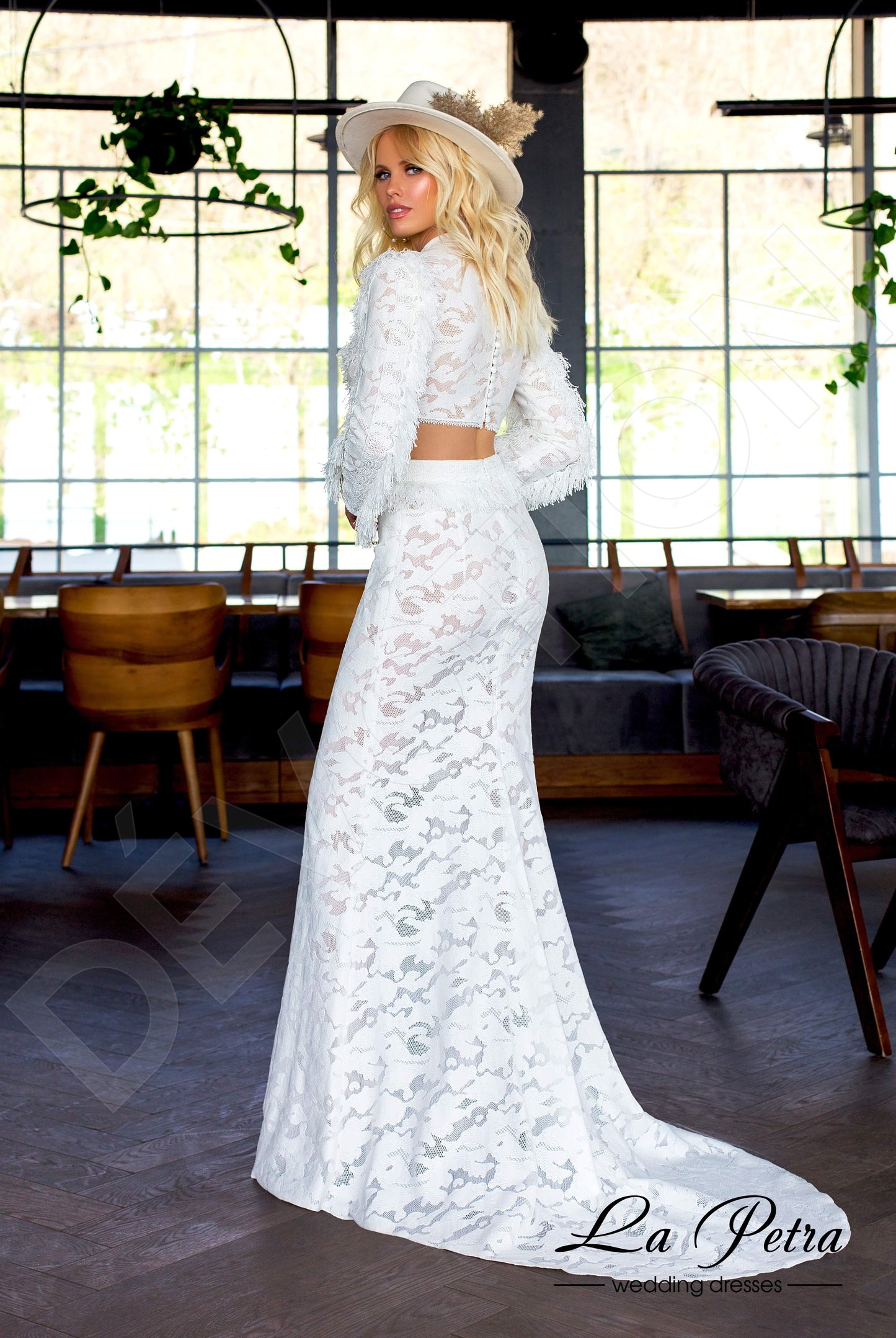 Sol Full back Trumpet/Mermaid Long sleeve Wedding Dress Back